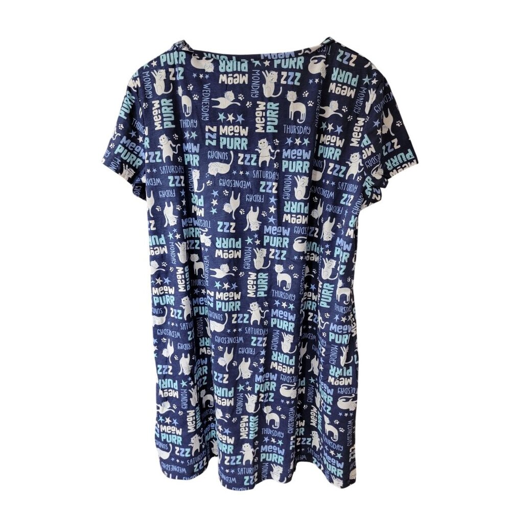 Cat-Themed Nightshirt With Funny Text & Graphics Short Sleeve XL 100% Cotton - Picture 2 of 3